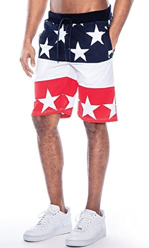 True Rock Men's USA American Flag Independence Day Elastic Waist Shorts