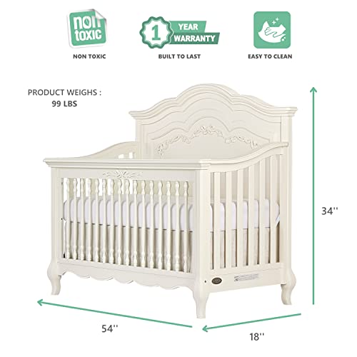 Evolur Aurora 5In1 Convertible Crib In Ivory Lace, Greenguard Gold