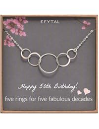 50th Birthday Gifts for Women, Sterling Silver Five Circle Necklace for Her 5 Decade Jewelry 50 Years Old
