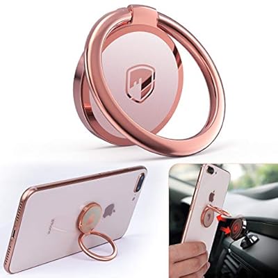 Phone Ring Holder Finger Kickstand - FITFORT 360° Rotation Metal Ring Grip for Magnetic Car Mount Compatible with All Smartphone-Rose Gold