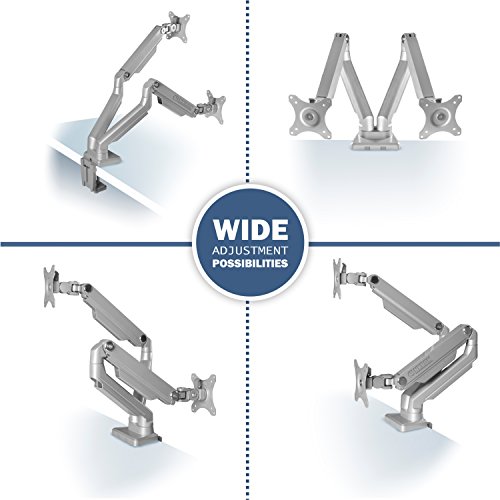 ONKRON Dual Monitor Desk Mount for 23 to 32-Inch Flat Screens up to 17.6 lbs Full Motion Arm Silver (MS160)