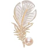 Rhinestone Feather Leaf Brooch Pin for Men Women Gold Plated Elegant Delicate Feather Metal Brooch Clothing Accessory Jewelry Wedding Bridal Party Gift