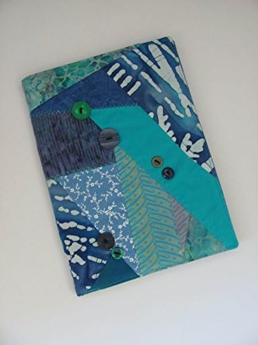 Blue patchwork A5 reuseable fabric book cover