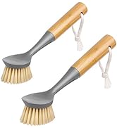 MR.SIGA Dish Brush with Bamboo Handle Built-in Scraper, Scrubbing Brush for Pans, Pots, Kitchen S...