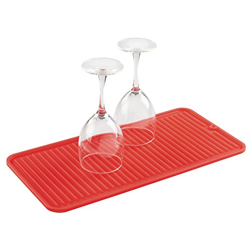 mDesign Silicone Dish Drying Mat and Protector for Kitchen Countertops, Sinks: Ribbed Design, Heat Resistant, Dishwasher Safe, BPA Free - Pack of 2, Small, Red