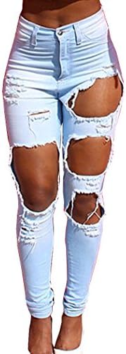 TheFoud Women Casual Destroyed Ripped Distressed Skinny Denim Jeans
