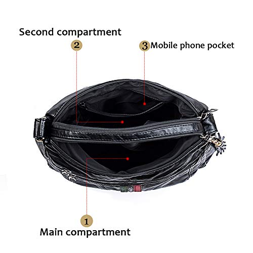Crossbody Bags For Women Pocketbooks Soft PU Leather Purses and Handbags Multi Pocket Shoulder Bag (BLACK-5)