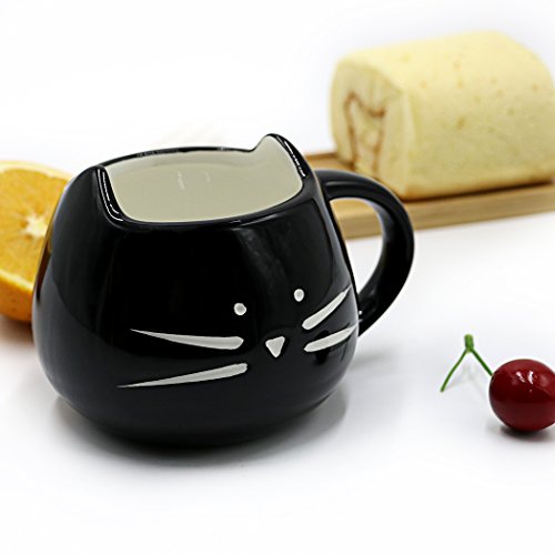 Teagas Lovely Cute design Morning Cat Mug,Glossy Black 350ml - Thumbnail 2