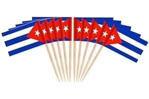 JAVD CYPS 100 Pcs Cuba Flag Cuban Toothpick Flags, Small Mini Stick Cupcake Toppers Cuban Flags,Country Picks Party Decoration Celebration Cocktail Food Bar Cake Flags