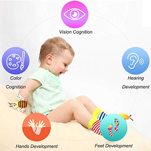 BLOOBLOOMAX Baby Soft Toy Foot Finder Socks Wrists Rattles Ankle Leg Hand Arm Bracelet Activity Hanging Rattle Baby Shower Present for Infant Toddler Boy Girl Bebe (12 G)