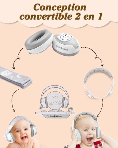 Lilian&Gema 2 in 1 Baby Noise Cancelling Headphones, Adjustable Anti-Noise Headphones for Children Under 48 Months, Owl Design, Sleep and Activities, Hearing Protection for Babies