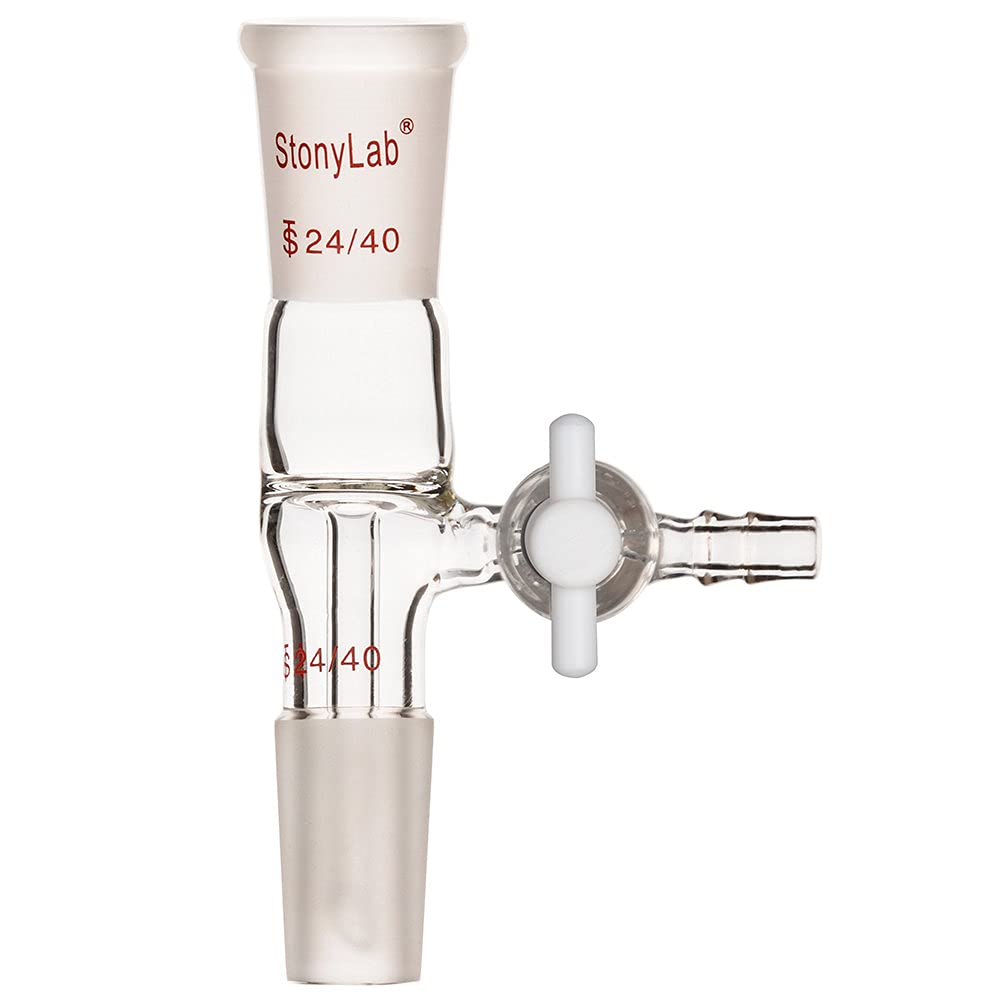 stonylab Borosilicate Glass Vacuum Flow Control Adapter with Standard 24/40 Joint and Side PTFE Stopcock for Lab Supply