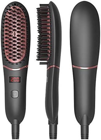 Ionic Hair Brush Straightener, Portable Ceramic Hair Straightening Brush, Straightening Comb with LED Display, Heating Brush for Men Women Home Travel (Black)