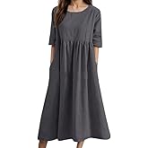 TIAFORD Women's Boho Floral Print Short Sleeve Dress Summer Casual Crew Neck Plus Size Empire Waist Maxi Dresses with Pockets