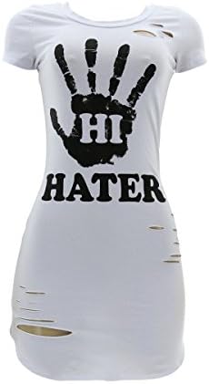 Many Many - Women's Hi Hater Bye Rips Front & Back T-Shirt - White/Black