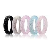 Silicone Wedding Ring For Women By Beffy, 5 Pack - Designed for Comfort, Fitness, Exercise, Weight Lifting/Training, Running, Rubber Rings Band - Comfortable Fit & Skin Safe, Size 5,6,7,8,9