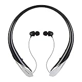 Bluetooth Headphones, MiluoTech Retractable Neckband Earbuds HD Stereo Wireless Headset Noise Cancelling Sweatproof Earphones with W / Mic for Sport Entertainment (Black)