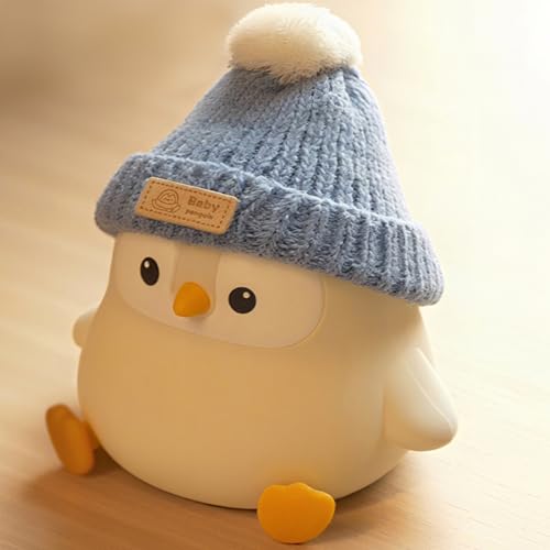 Famiduo Pinguin Nachtlicht Babys Mit Strickmütze, Süßes Pinguin-Nachtlamp, Silikon Nachtlicht,Dimmbares Night Light Für Kinderzimmer, Kinderzimmerdekor, Lustiges Geschenk Für Kinder, Jungen, Mädchen