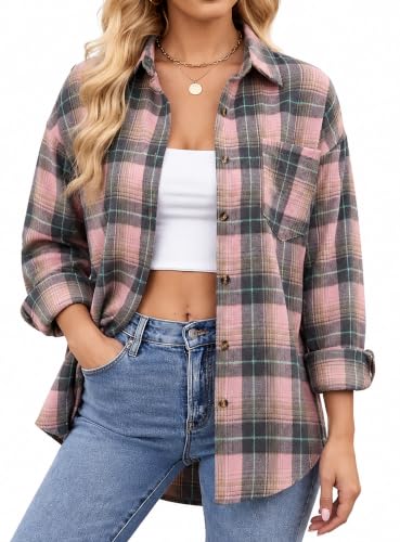 Oyamiki Womens Oversized Flannel Shirt