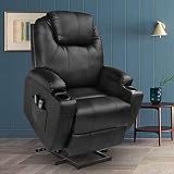 MAGIC UNION Power Lift Massage Recliner Faux leather Heated Vibration with Remote Controls Wheels for Elderly Catnap Sofa- Black