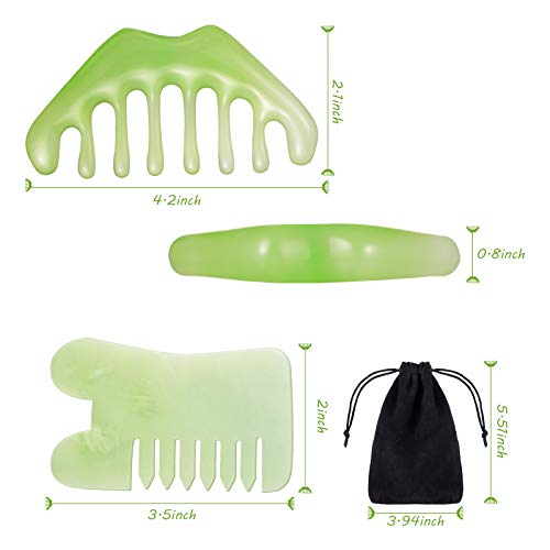 2 Pieces Jade Stone Guasha Comb Massage Comb Scalp Comb Gua Sha