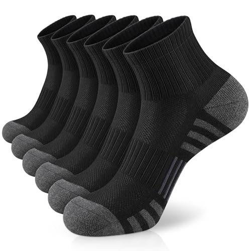 Airacker Athletic Quarter Socks with Cushion Running Ankle Socks for Men Women 6 Pairs