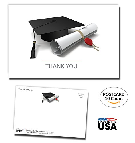 Thank You Postcards 10-Pack - Graduation | Diploma Edition for Grads, Teachers, Mentors, Parents 4" x 6" by Elegant Impacts