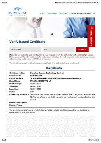 FFP2 Maske 50 Stück CE Zertifiziert - Atemschutzmaske Mundschutz mit 5 Lage Filterschutz,KN95 Maske,FFP2 Masken Einzeln Verpackt,Zertifiziert CE 2163 - EU 2016/425