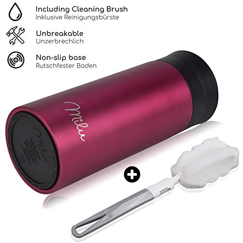 Milu Edelstahl Thermobecher to go - 350ml, 450ml - 100% Auslaufsicher â Trinkbecher, Teeflasche Thermosflasche Autobecher doppelwand Isolierung - 360°-Trinköffnung (Berry, 350ml) – Bild 5