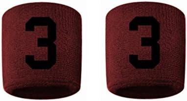 #3 Embroidered/Stitched Sweatband Wristband MAROON Sweat Band w/BLACK Number (2 Pack)