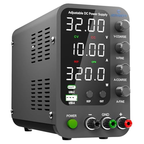 Variable DC Power Supply, Switchable 32V 10A Bench Power Supply with 20W USB & Type-C Fast Charging, Encoder Fine Adjustment Knob and Corasion, Output Switch SPS-3010V
