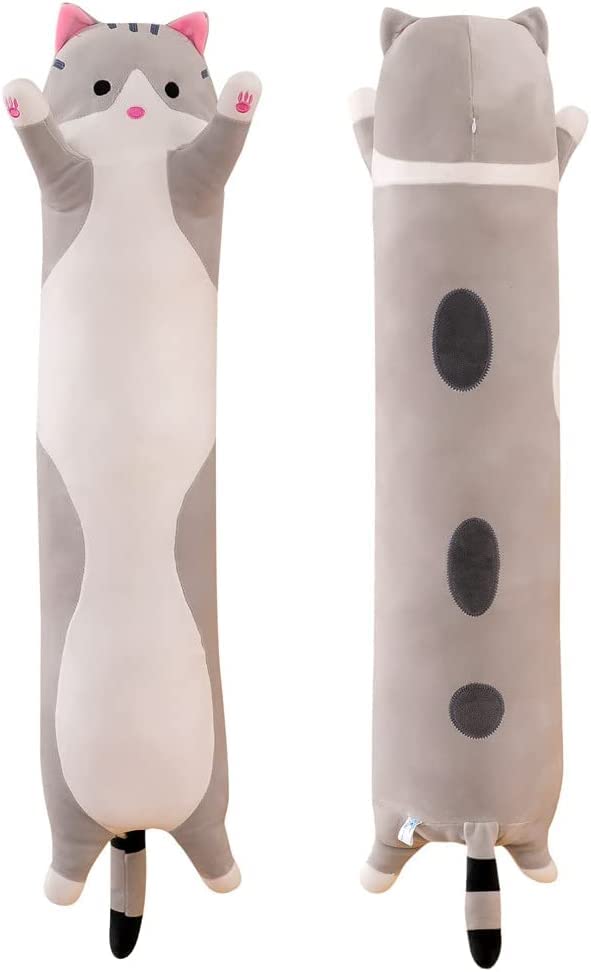 JOSON Long Cat Plush Sleeping Pillow, Cute Soft Long Cat Plush Toy, for Boys and Girls (27.7 inches grey)