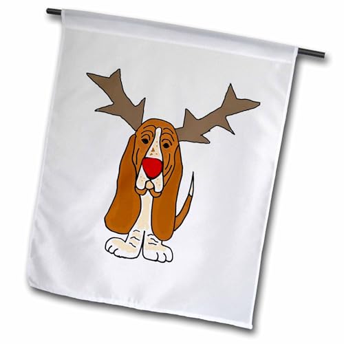3dRose fl_220486_1 "Funny Christmas Basset Hound Dog As Reindeer Garden Flag, 1…