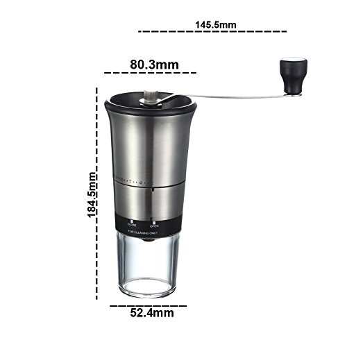 QcoQce Manual Coffee Grinder - Adjustable Hand Grinder - Ceramic Conical Burr Mill - Mini Portable Home Kitchen Travel Coffee Bean Grinder / Coffee Mill - Perfect Gift for Every Coffee Lover - Thumbnail 2