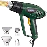 Heat Gun,TECCPO 1500W Electric Hot Air Gun with Variable Temperature Control with 3-Temp Mode 122℉~1022℉,6 Stainless Steel Accessories,Fast Heating In Seconds perfect for Shrinking PVC,Stripping Paint