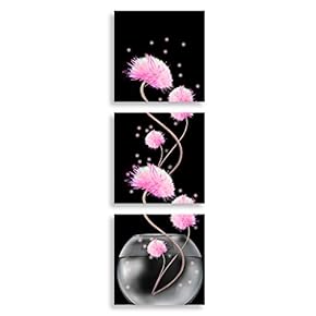 3 Panel Flower in Black Background Home Wall...