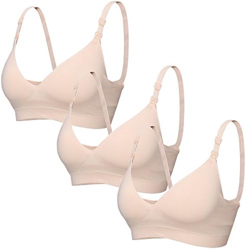MASFEARS 3PACK Seamless Breastfeedin Push Up Nursing Bra Maternity Bras Beige M