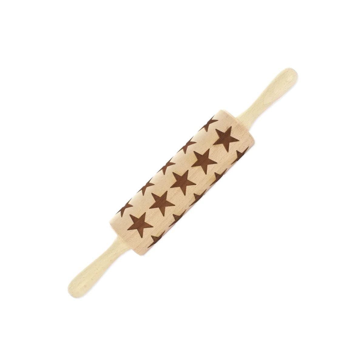 Fackelmann 3154250 Star Print Rolling Pin, Wood, 40 cm