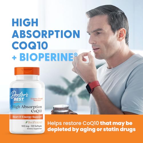 DOCTOR’S BEST HIGH ABSORPTION COQ10 WITH BIOPERINE, GLUTEN FREE, NATURALLY FERMENTED, HEART HEALTH, ENERGY PRODUCTION, 100 MG, 120 COUNT