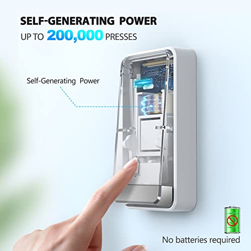 TECKNET Self-Powered Doorbell, Waterproof IP65 Twin Wireless Doorbell No Battery Required Push Button Plug Through Cordless Door Chime at 1300ft Range with 60 Chimes, 5-Level Volume & LED Light