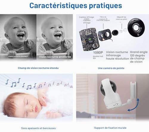 RM7764HD 1080p WiFi Remote Access Baby Monitor, 360° Pan&Tilt, 7" 720p HD Display, HD Night Vision, Soothing Sounds, 2-Way Talk, Temperature Sensor, Motion Detection, iOS & Android