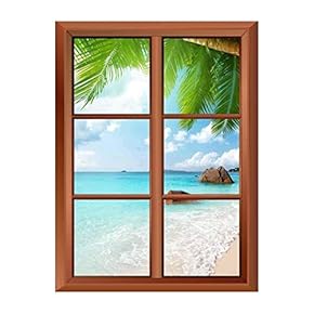 Wall26 Removable Wall Sticker/Wall Mural - Palm Tree and Tropical Beach - Creative Window View Vinyl Sticker - 24"x32"