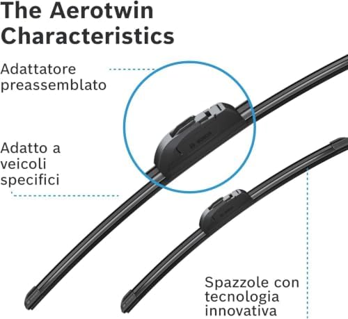Aerotwin Aerotwin eAR 601 S Tergicristalli Anteriori, Set di 2 Tergicristalli di Ricambio, con Adattatore Preassemblato, 600 mm / 400 mm - Confezione Salvaspazio