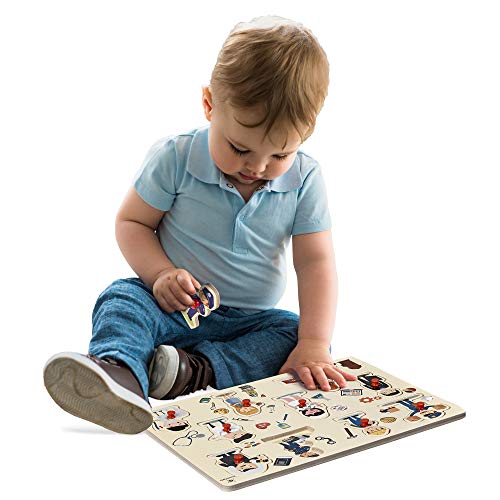 Wooden Peg Puzzle, Profession Theme - Learning Educational Pegged Puzzle for Toddler & Kids (10 pcs) Gleeporte - Thumbnail 6