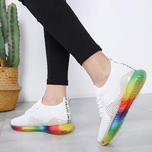 Dermanony Women's Casual Sneakers Trend Rainbow Jelly Soles Running Shoes Outdoor Woven Breathable Casual Shoes