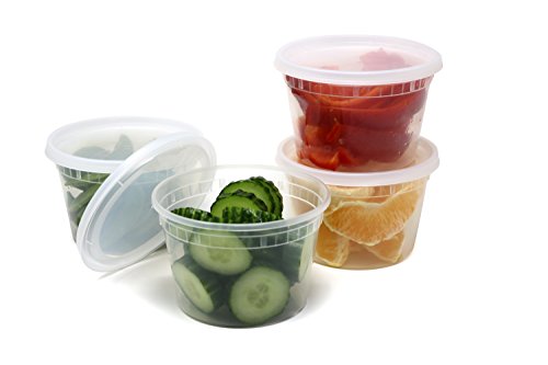 Plastic Food Storage Containers with Airtight Lids 16 oz. - PP FoodSafe Plastic, BPA Free, Restaurant Deli Cups, Foodsavers, Baby Lunch Container, Portion Control, and Meal Prep Containers, 24 Pack