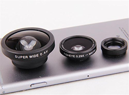 Universal Type Camera Lens Kit Professional 3in1 Lens10x Macro Lens + 0.4x Wide Angle Lens + 0.29X Fisheye Lens for iPhone Samsung Galaxy LG Android & Most Smartphones (Black)