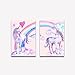 Purple Verbena Art Rainbow Unicorn Pictures for Children Walls Décor Watercolor Painting Artwork Canvas Print Wall Art for Kids Girls Bedroom Decoration Daughter Gifts,Framed 2 Pcs of 12x16 Inches