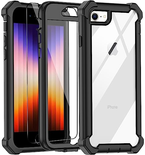 Aimoll-88 for iPhone SE Case 2020/2022, Built in Screen Protector,Heavy Duty Drop Protection Full Body Rugged Shockproof Dust Proof Protective Phone Cover for iPhone SE 2nd/3rd Clear Black