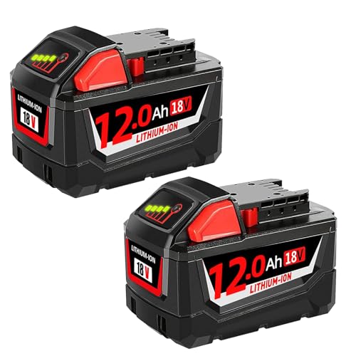 2PC 18V 12.0Ah Replacement for Milwaukee Battery, Compatible with Milwaukee m18 Battery 48-11-1815 48-11-1820 48-11-1840 18Volt Cordless Power Tools for DIY and Professional Tools (LED Indicator-2)